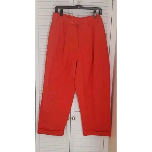 NEW FREE PEOPLE PATTI COTTON CROPPED RED PANTS SZ 8 - Picture 3 of 10
